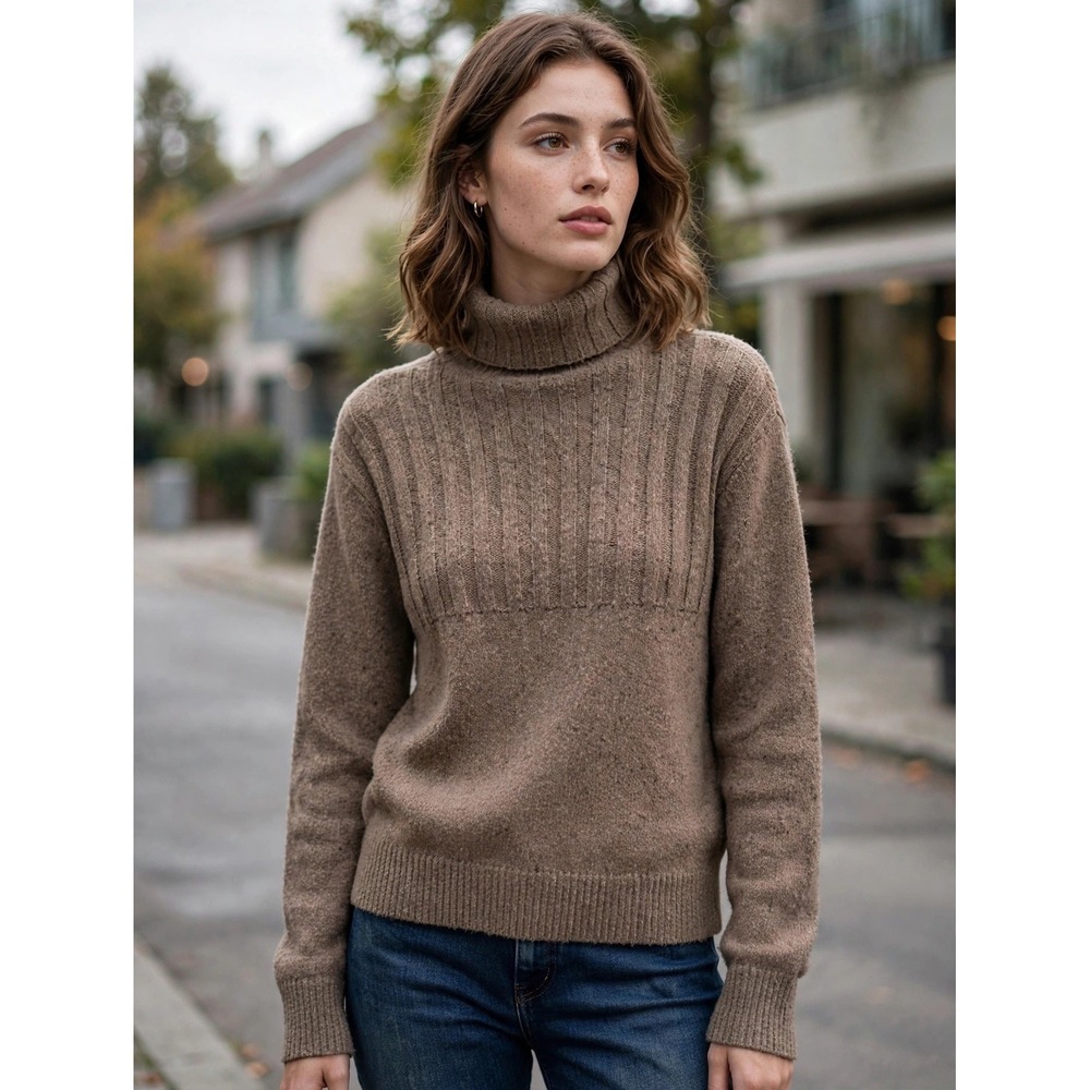 Club Monaco Italian Yarn Wool Blend Ribbed Turtleneck Sweater Taupe XS 795643698